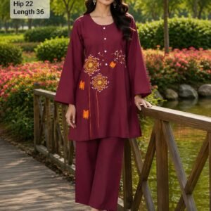 Embroidered solid co ords